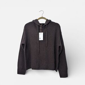 Quince Cashmere Fisherman Hoodie Sweater NWT Medium Brown